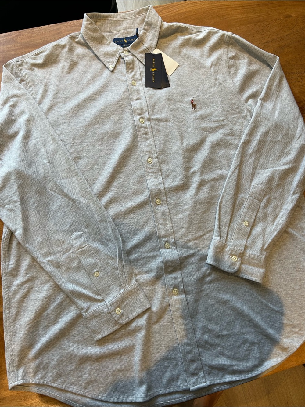 Ralph Lauren Men's Light Gray Button-Down Oxford Shirt with Pony Logo